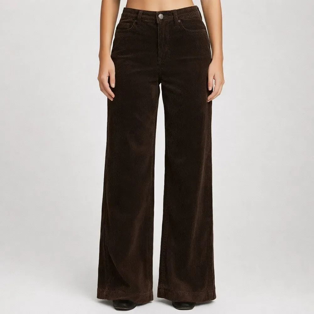 Land's End Corduroy Wide Wale High Rise Stretch Jeans Rich Coffee Wide Leg 8